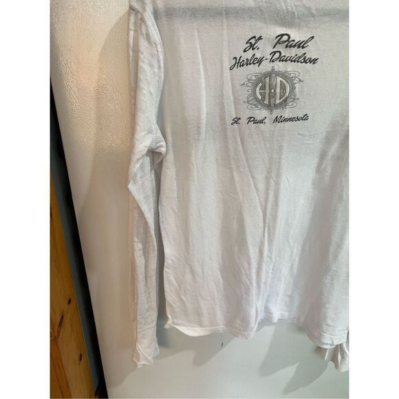 Harley Davidson White Long Sleeve Shirt Woman’s Size Medium- Flaws/Marks/Bally - Picture 10 of 13